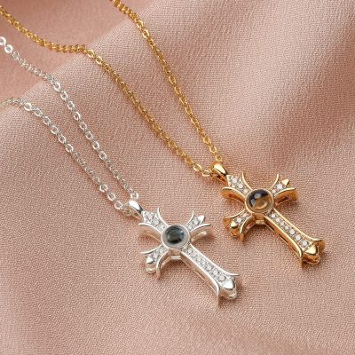 DORANA Projection Bible Verse Cross Necklace for Women Girls, Gold/Silver Cross Pendant Scriptures Necklace for Religious Christian Jewelry Inspirational Gifts