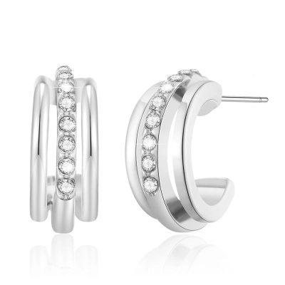 DORANA Small Silver Hoop Huggie Earrings for Women Girls,Dainty Cubic Zirconia Hypoallergenic Earrings Birthday Valentine's Day Mother's Day Christmas Gifts Jewelry
