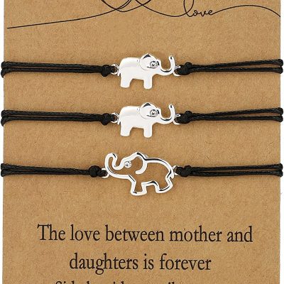 DORANA Mother Daughter Bracelets Set for 2/3, Mom Daughter Elephant Matching Bracelet Mother's Day Gift