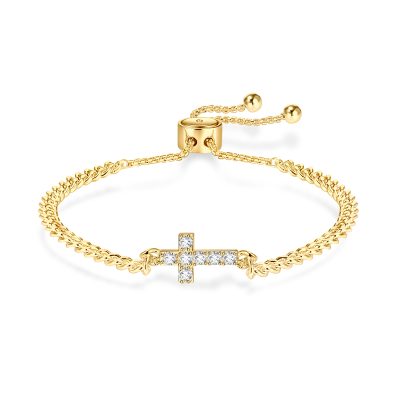 DORANA Cubic Zirconia Gold Cross Charm Bracelet for Women Teen Girl Daughter Girlfriend Adjustable 6-9 In Chain Religious Christian Catholic Baptism 1st Communion Confirmation Gift Jewelry for Girls