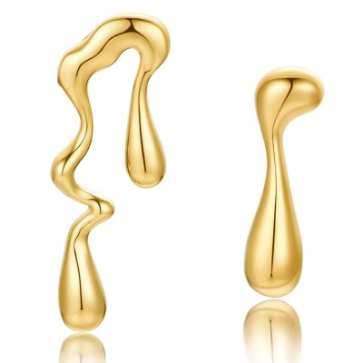 DORANA Chunky Unique Gold Drop Earrings for Women,Melting Mismatched Abstract Asymmetrical Statement Dangle Earring Irregular Waterdrop Teardrop Stud Earring Trendy Jewelry Women Girlfriend Gifts