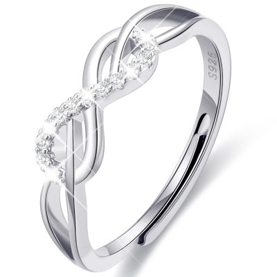 DORANA Adjustable 6-10 Size 925 Sterling Silver Rings for Women Girls Thumb Ring Eternity CZ Wedding Rings Bands for Women Infinity Engagement Ring Anniversary Christmas Valentine's Day Jewelry Gift