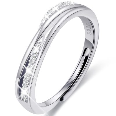 DORANA Adjustable 6-10 Size 925 Sterling Silver Rings for Women Girls Thumb Ring Eternity CZ Wedding Rings Bands for Women Engagement Ring Anniversary Christmas Valentine's Day Jewelry Gift for Her