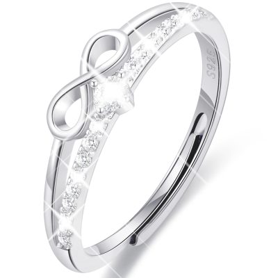 DORANA Adjustable 6-10 Size 925 Sterling Silver Rings for Women Girls Thumb Ring Eternity CZ Wedding Rings Bands for Women Infinity Engagement Ring Anniversary Christmas Valentine's Day Jewelry Gift