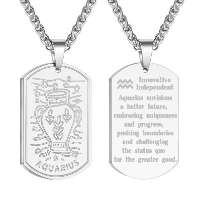 DORANA Black Dog Tag Necklace for Men Boys Son Friend Husband Stainless Steel Cancer Zodiac Constellation Horoscope Astrology Necklace Pendant 24 In Chain Birthday Christmas Jewelry Gift