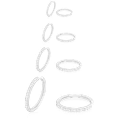 DORANA 4 Pairs 18K White Gold Hoop Earrings for Women Girls,Cubic Zirconia Huggie Hypoallergenic Earrings Set,Silver Hoop Earrings Set 15/20/25/30MM Crystal Earrings Christmas Jewelry Gift for Her