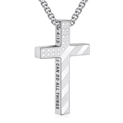 DORANA Cross Necklaces for Men Boys American Flag Pendant Chain Catholic Christian Religious First Communion Graduation 4th of July Father's Day Jewelry Gifts Ideas Dad Husband Teen Kids Age
