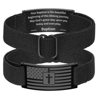 DORANA Baptism Gifts for Kids Bible Verse Black American Flag Cross Bracelet for Kids Boys Religious Catholic Christian Jewelry Gifts Ideas Son Grandson Brother Age