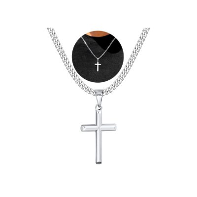 DORANA Cross Necklaces for Men Boys Stainless Steel Cross Pendant Chain Religious Christian First Communion Graduation Father's Day Jewelry Gifts Ideas Dad Husband Son Teen Teenage Kids Age