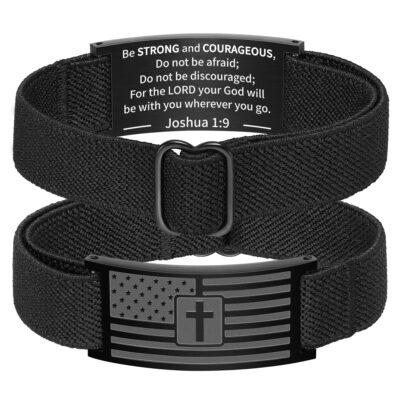DORANA Baptism Gifts for Kids Bible Verse Black American Flag Cross Bracelet for Kids Boys Religious Catholic Christian Jewelry Gifts Ideas Son Grandson Brother Age