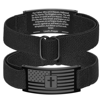 DORANA Baptism Gifts for Kids Bible Verse Black American Flag Cross Bracelet for Kids Boys Religious Catholic Christian Jewelry Gifts Ideas Son Grandson Brother Age