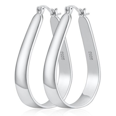 DORANA Oval Hoop Earrings for Women Mom Wife Sterling Silver Lightweight Hypoallergenic Earrings Dainty 20*30mm Earrings Birthday Xmas Christmas Jewelry Gifts Stocking Stuffers