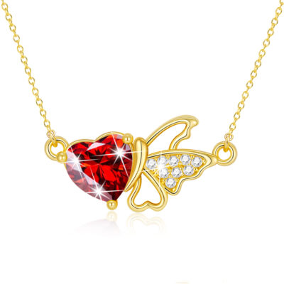 DORANA Butterfly Heart Necklaces for Women Girls CZ S925 Sterling Silver April Birthstone Necklaces with CZ Crystal Birthday Jewelry Gifts Teen Kids Tween Daughter Ideas Age