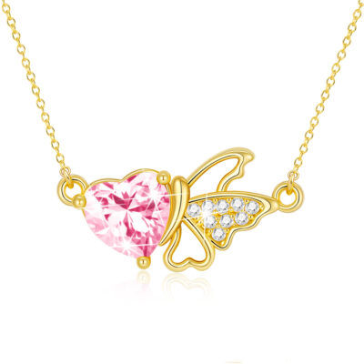 DORANA Butterfly Heart Necklaces for Women Girls CZ S925 Sterling Silver April Birthstone Necklaces with CZ Crystal Birthday Jewelry Gifts Teen Kids Tween Daughter Ideas Age