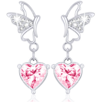 DORANA Butterfly Drop Earrings for Women Girls CZ S925 Sterling Silver January Birthstone Earrings with Red Garnet Birthday Jewelry Gifts Teen Kids Tween Daughter Ideas Age