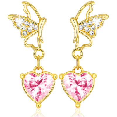 DORANA Butterfly Drop Earrings for Women Girls CZ S925 Sterling Silver January Birthstone Earrings with Red Garnet Birthday Jewelry Gifts Teen Kids Tween Daughter Ideas Age