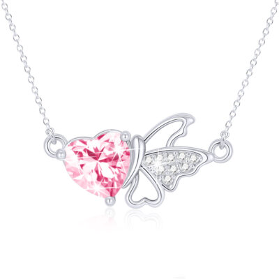 DORANA Butterfly Heart Necklaces for Women Girls CZ S925 Sterling Silver April Birthstone Necklaces with CZ Crystal Birthday Jewelry Gifts Teen Kids Tween Daughter Ideas Age