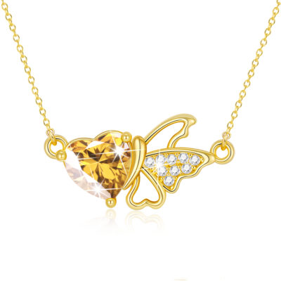 DORANA Butterfly Heart Necklaces for Women Girls CZ S925 Sterling Silver April Birthstone Necklaces with CZ Crystal Birthday Jewelry Gifts Teen Kids Tween Daughter Ideas Age