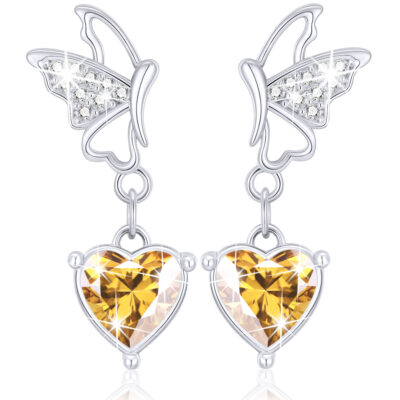 DORANA Butterfly Drop Earrings for Women Girls CZ S925 Sterling Silver January Birthstone Earrings with Red Garnet Birthday Jewelry Gifts Teen Kids Tween Daughter Ideas Age