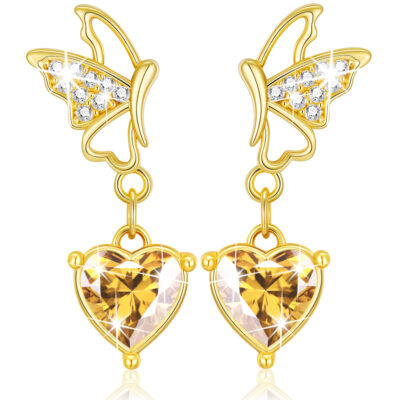 DORANA Butterfly Drop Earrings for Women Girls CZ S925 Sterling Silver January Birthstone Earrings with Red Garnet Birthday Jewelry Gifts Teen Kids Tween Daughter Ideas Age