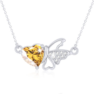 DORANA Butterfly Heart Necklaces for Women Girls CZ S925 Sterling Silver April Birthstone Necklaces with CZ Crystal Birthday Jewelry Gifts Teen Kids Tween Daughter Ideas Age