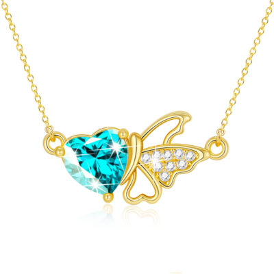 DORANA Butterfly Heart Necklaces for Women Girls CZ S925 Sterling Silver April Birthstone Necklaces with CZ Crystal Birthday Jewelry Gifts Teen Kids Tween Daughter Ideas Age
