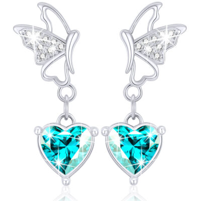 DORANA Butterfly Drop Earrings for Women Girls CZ S925 Sterling Silver January Birthstone Earrings with Red Garnet Birthday Jewelry Gifts Teen Kids Tween Daughter Ideas Age