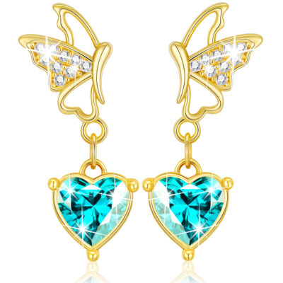 DORANA Butterfly Drop Earrings for Women Girls CZ S925 Sterling Silver January Birthstone Earrings with Red Garnet Birthday Jewelry Gifts Teen Kids Tween Daughter Ideas Age