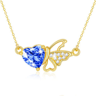 DORANA Butterfly Heart Necklaces for Women Girls CZ S925 Sterling Silver April Birthstone Necklaces with CZ Crystal Birthday Jewelry Gifts Teen Kids Tween Daughter Ideas Age