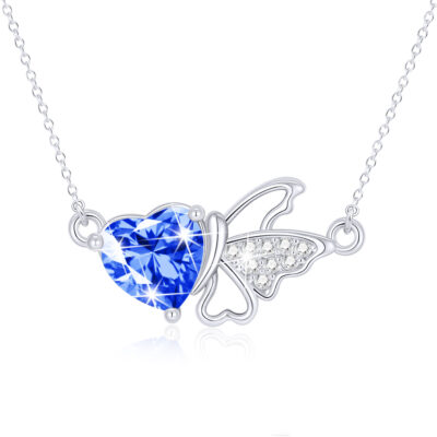 DORANA Butterfly Heart Necklaces for Women Girls CZ S925 Sterling Silver April Birthstone Necklaces with CZ Crystal Birthday Jewelry Gifts Teen Kids Tween Daughter Ideas Age