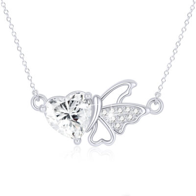 DORANA Butterfly Heart Necklaces for Women Girls CZ S925 Sterling Silver April Birthstone Necklaces with CZ Crystal Birthday Jewelry Gifts Teen Kids Tween Daughter Ideas Age