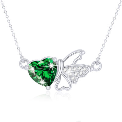 DORANA Butterfly Heart Necklaces for Women Girls CZ S925 Sterling Silver April Birthstone Necklaces with CZ Crystal Birthday Jewelry Gifts Teen Kids Tween Daughter Ideas Age
