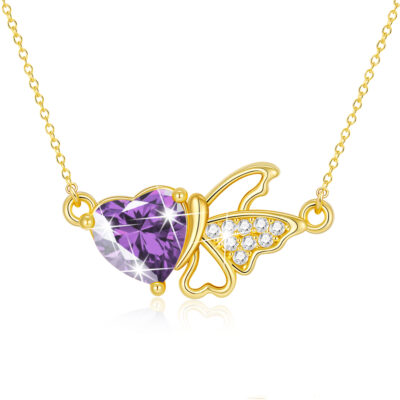 DORANA Butterfly Heart Necklaces for Women Girls CZ S925 Sterling Silver April Birthstone Necklaces with CZ Crystal Birthday Jewelry Gifts Teen Kids Tween Daughter Ideas Age