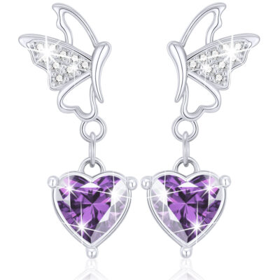 DORANA Butterfly Drop Earrings for Women Girls CZ S925 Sterling Silver January Birthstone Earrings with Red Garnet Birthday Jewelry Gifts Teen Kids Tween Daughter Ideas Age
