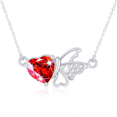 DORANA Butterfly Heart Necklaces for Women Girls CZ S925 Sterling Silver April Birthstone Necklaces with CZ Crystal Birthday Jewelry Gifts Teen Kids Tween Daughter Ideas Age