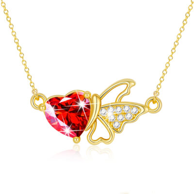 DORANA Butterfly Heart Necklaces for Women Girls CZ S925 Sterling Silver April Birthstone Necklaces with CZ Crystal Birthday Jewelry Gifts Teen Kids Tween Daughter Ideas Age