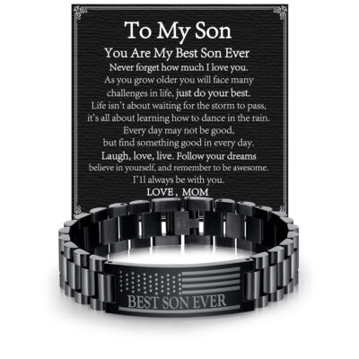 DORANA Black Bracelets for Men Boys Best Ever American Flag Bracelet to My Brother from Brother Sister Stainless Steel Watch Bracelet Graduation 4th of July Jewelry Gifts Ideas for Teen Kids Age