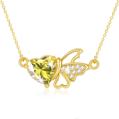 DORANA Butterfly Heart Necklaces for Women Girls CZ S925 Sterling Silver April Birthstone Necklaces with CZ Crystal Birthday Jewelry Gifts Teen Kids Tween Daughter Ideas Age