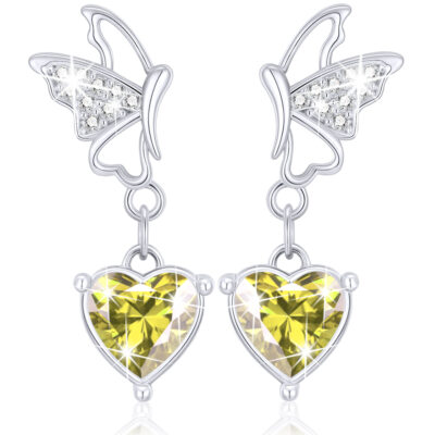 DORANA Butterfly Drop Earrings for Women Girls CZ S925 Sterling Silver January Birthstone Earrings with Red Garnet Birthday Jewelry Gifts Teen Kids Tween Daughter Ideas Age