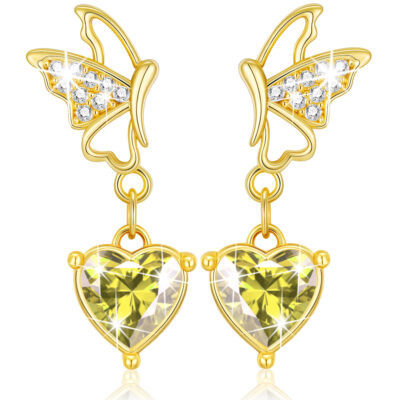 DORANA Butterfly Drop Earrings for Women Girls CZ S925 Sterling Silver January Birthstone Earrings with Red Garnet Birthday Jewelry Gifts Teen Kids Tween Daughter Ideas Age