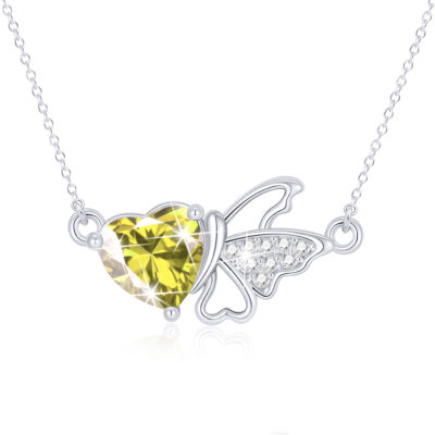 DORANA Butterfly Heart Necklaces for Women Girls CZ S925 Sterling Silver April Birthstone Necklaces with CZ Crystal Birthday Jewelry Gifts Teen Kids Tween Daughter Ideas Age