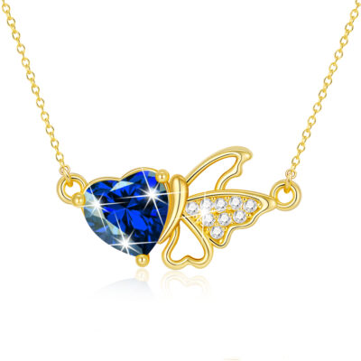 DORANA Butterfly Heart Necklaces for Women Girls CZ S925 Sterling Silver April Birthstone Necklaces with CZ Crystal Birthday Jewelry Gifts Teen Kids Tween Daughter Ideas Age