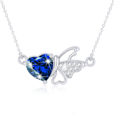 DORANA Butterfly Heart Necklaces for Women Girls CZ S925 Sterling Silver April Birthstone Necklaces with CZ Crystal Birthday Jewelry Gifts Teen Kids Tween Daughter Ideas Age