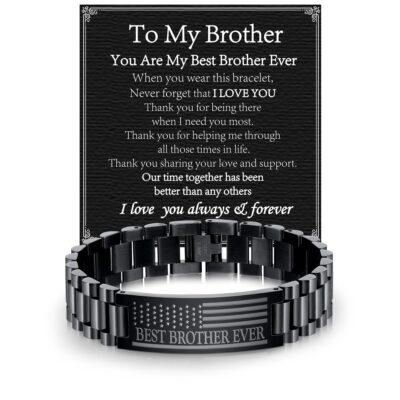 DORANA Black Bracelets for Men Boys Best Ever American Flag Bracelet to My Brother from Brother Sister Stainless Steel Watch Bracelet Graduation 4th of July Jewelry Gifts Ideas for Teen Kids Age