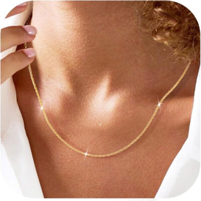 DORANA 18K Gold Plated for Women 2mm Twist Rope Curb Link Necklace Birthday Jewelry Gifts Ideas Wife Mom Teen Preteen Tween Age 14/16/18/20/22/24 Inch