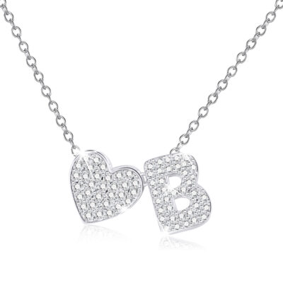 DORANA 18K White Gold Plated Love Heart Initial Necklaces for Women Girls S925 Sterling Silver CZ Letter B Pendant Necklace Birthday Xmas Christmas Jewelry Gifts Ideas Stocking Stuffers for Teen Kids
