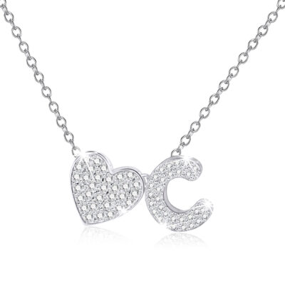 DORANA 18K White Gold Plated Love Heart Initial Necklaces for Women Girls S925 Sterling Silver CZ Letter C Pendant Necklace Birthday Xmas Christmas Jewelry Gifts Ideas Stocking Stuffers for Teen Kids