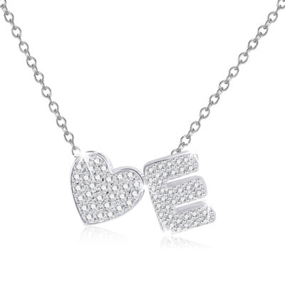 DORANA 18K White Gold Plated Love Heart Initial Necklaces for Women Girls S925 Sterling Silver CZ Letter E Pendant Necklace Birthday Xmas Christmas Jewelry Gifts Ideas Stocking Stuffers for Teen Kids