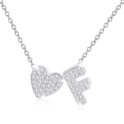 DORANA 18K White Gold Plated Love Heart Initial Necklaces for Women Girls S925 Sterling Silver CZ Letter F Pendant Necklace Birthday Xmas Christmas Jewelry Gifts Ideas Stocking Stuffers for Teen Kids