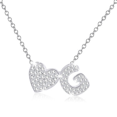 DORANA 18K White Gold Plated Love Heart Initial Necklaces for Women Girls S925 Sterling Silver CZ Letter G Pendant Necklace Birthday Xmas Christmas Jewelry Gifts Ideas Stocking Stuffers for Teen Kids
